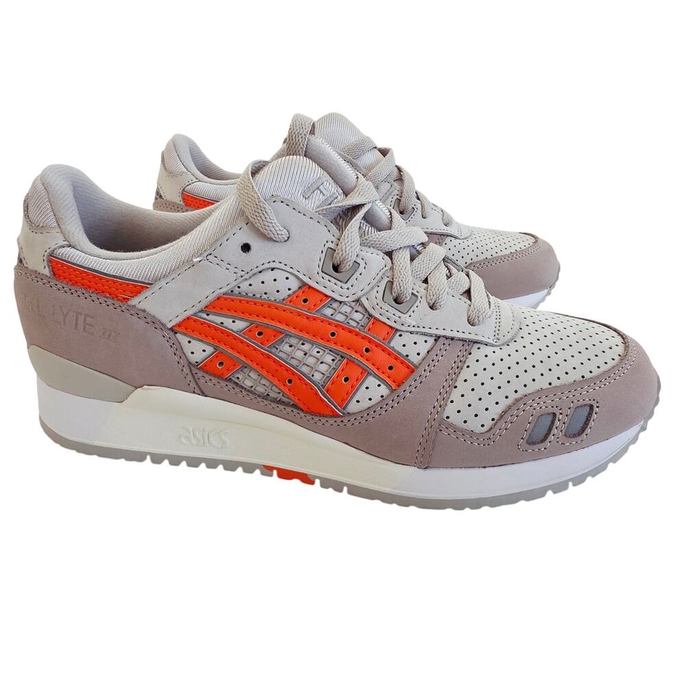 Asics Men's Grey & Neon Orange Gel Lyte III OG Lace Up Low Top Sneakers Sz 7.5